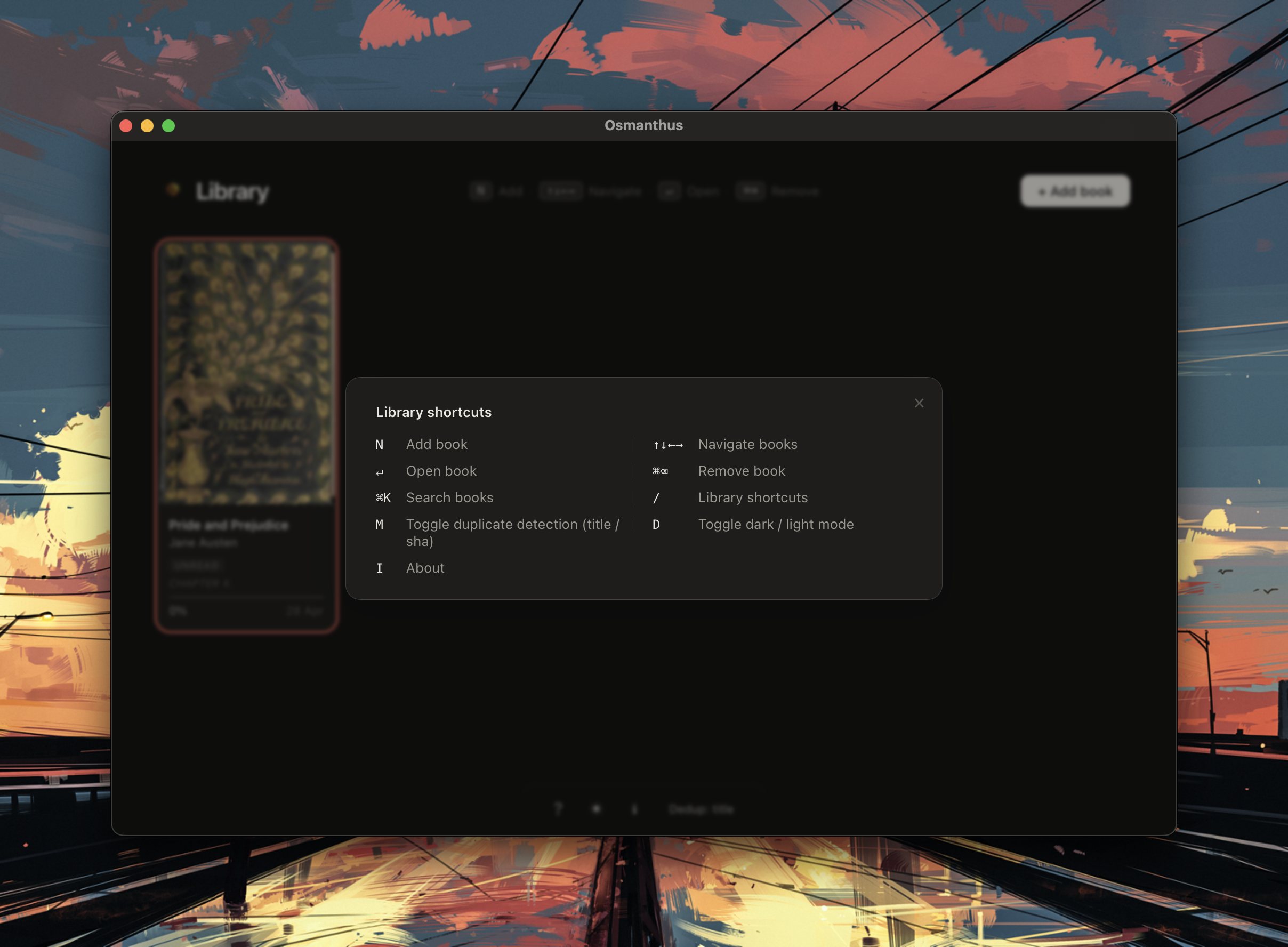 Library keyboard shortcuts